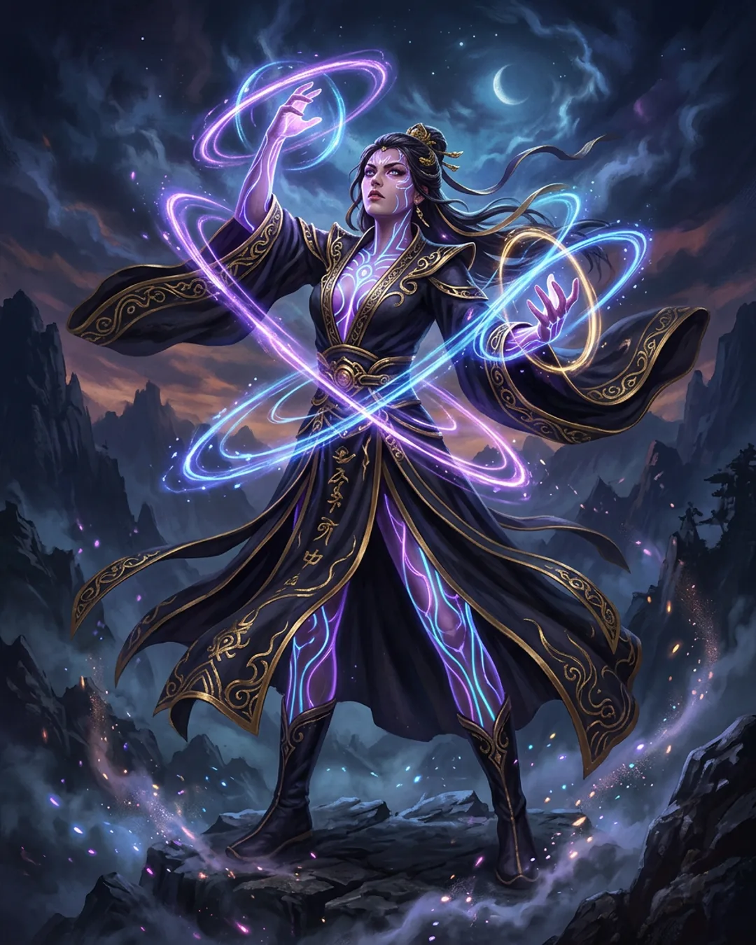 Arcane Ascent character concept art: a cultivator ascending through spirit energy